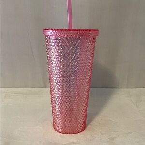 Pink Textured Tumbler with Straw